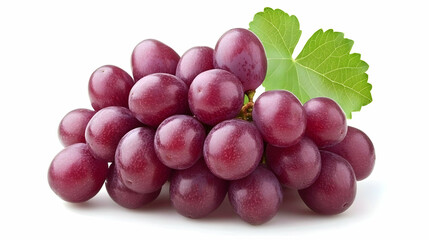 Fototapeta premium Red grapes cluster with leaf, isolated on white background, perfect for food packaging or website design