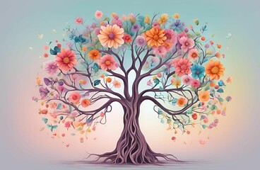 Obraz premium Floral Tree of Life: Symbol of Growth and Serenity
