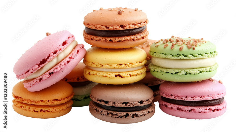 Aufkleber stack of colorful french macarons with perfectly textured shells isolated on transparent background