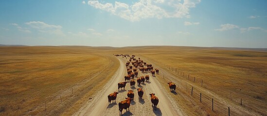 Obraz premium Cattle Drive on a Rural Road in a Dry Landscape