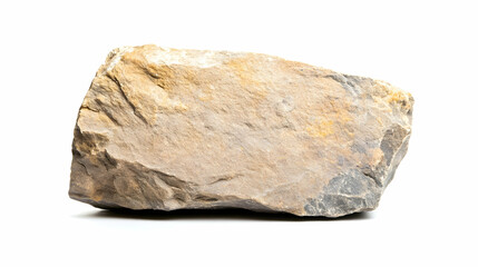 Rough, light brown rock isolated on white background; geology, texture sample