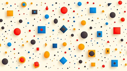 A colorful arrangement of various geometric shapes on a light background.