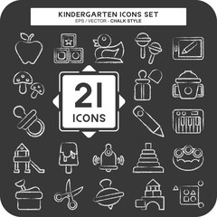 Icon Set Kindergarten. related to kids symbol. chalk Style. design editable