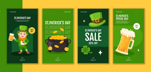 St. Patrick's Day Illustration Templates for Social Media Stories in Flat Cartoon Style
