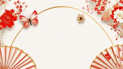 Obraz premium Elegant Red Floral and Butterfly Design with Golden Accents