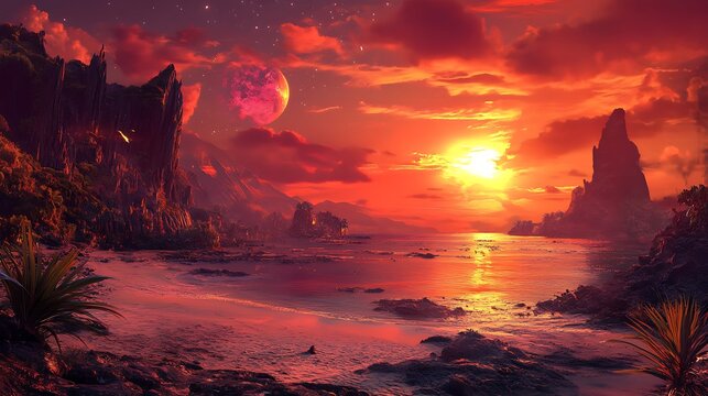 a sunset over a beach - Powered by Adobe