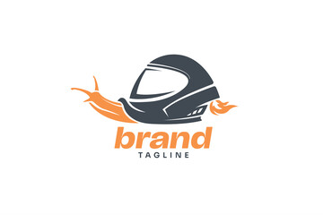 Stylized Snail Shell as Motorcycle Helmet with Flame Body, Playful and Dynamic Logo Symbolizing Speed and Reliability
