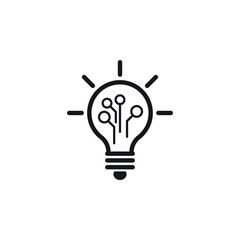 Light bulb and electronics. New electronic systems. Vector linear icon isolated on white background.