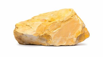 Yellow sedimentary rock isolated on white background, geological sample for science, education, or industry