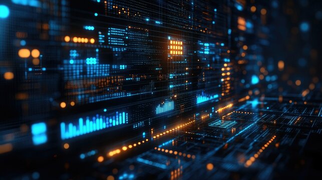A digital landscape showcasing interconnected data streams and vibrant light patterns.