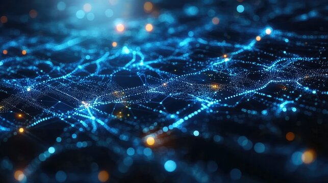 A digital network visualization showcasing interconnected data points in a futuristic setting.