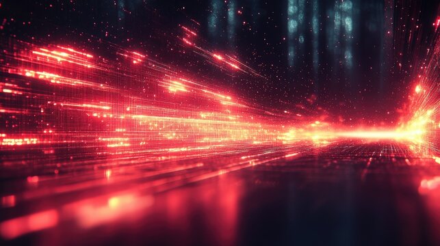 A dynamic abstract representation of light trails and digital data flow.