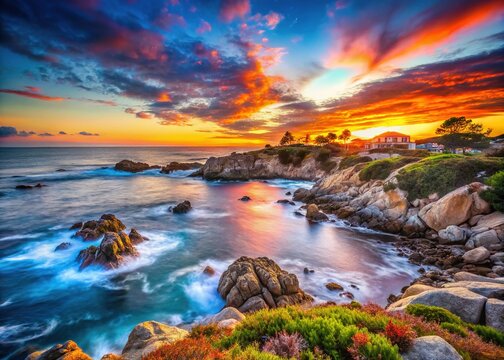 Asilomar Marine Reserve Dusk, Monterey, Carmel Coast, California, USA - Stunning Sunset