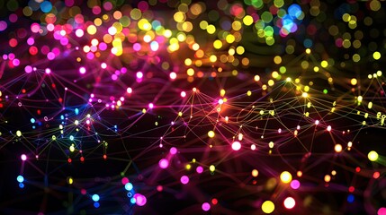 A network of glowing dots connected by lines in a futuristic abstract pattern.