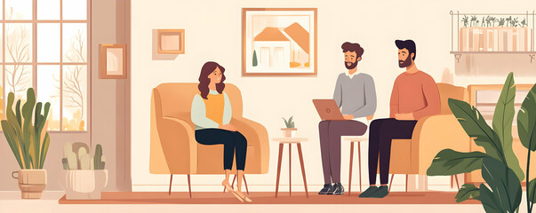 Fototapeta premium Couple consulting with real estate agents.