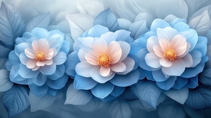 Obraz premium A serene arrangement of soft blue flowers with delicate petals, set against a dreamy background