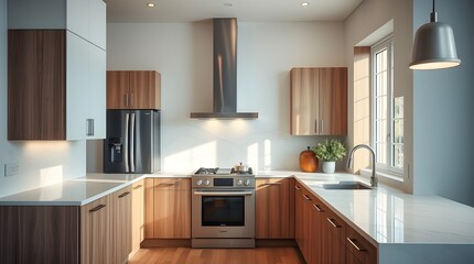 Sleek contemporary kitchen with white cabinets, a large island, and stainless steel appliances, showcasing modern interior design for the modern home