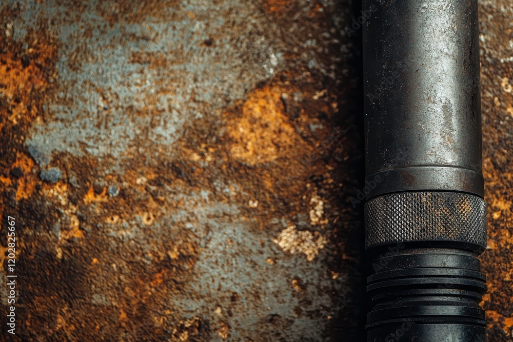 Poster close-up capture of a weapon flash industrial setting grungy background detailed view art concept