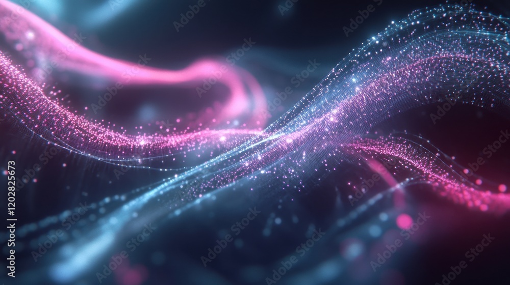 Poster abstract representation of data analysis with interconnected nodes and glowing graphs.