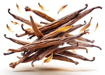 Obraz premium Dried Vanilla Beans, Aromatic Spices, Culinary Photography, Food Styling, High-Resolution Image