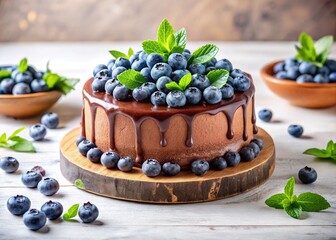 Fresh Chocolate Cake with Blueberries Closeup - Delicious Dessert Image