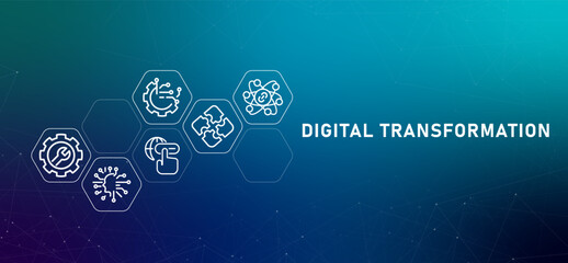 Digital transformation company technology IT change adoption to innovation modern design new gradient header with icon