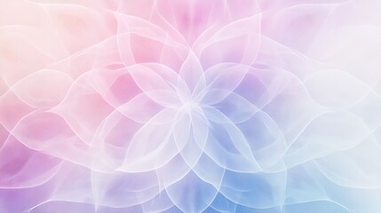 Delicate linear mandala pattern floating on holographic pastel background, gossamer thin geometric flower design, ethereal gradient transition from pink to lavender to blue, sacred geometry art