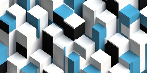 Obraz premium Optical geometric pattern that creates a 3D effect: repeating cubes with contrasting shadows. White background with accents of blue and black. 