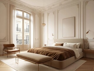 Elegant Parisian Bedroom Design With Large Window