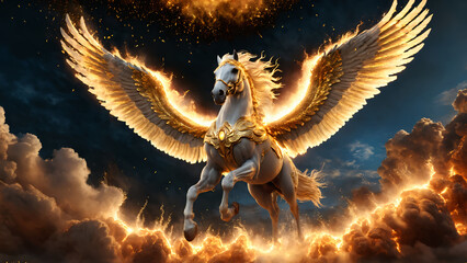 Pegasus flying in the sky. The legendary creature in Greek mythology.
