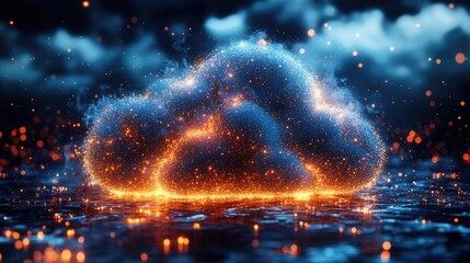 A glowing cloud formation with vibrant colors and sparks, symbolizing digital data storage.
