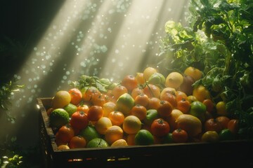 Harvesting vibrant fruits and vegetables indoor garden still life sunlit nature's bounty