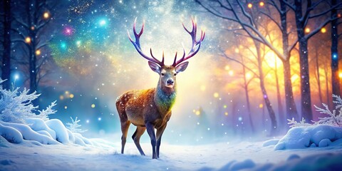 Majestic Winter Deer in Illuminated Wonderland Scene