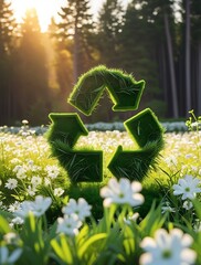 Sustainable Circular Economy Icon on Natural Background Emphasizing Business Growth and Future through Renewable Resource Reuse and Recycling

