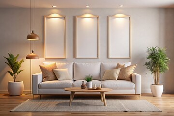 Modern Cozy Living Room Interior Design AI Photo
