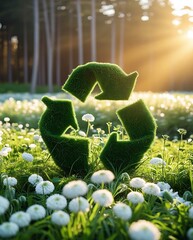 Sustainable Circular Economy Icon on Natural Background Emphasizing Business Growth and Future through Renewable Resource Reuse and Recycling

