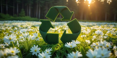 Sustainable Circular Economy Icon on Natural Background Emphasizing Business Growth and Future through Renewable Resource Reuse and Recycling

