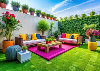 Fototapeta premium Modern Outdoor Artificial Grass Design - Stylish Contemporary Backyard