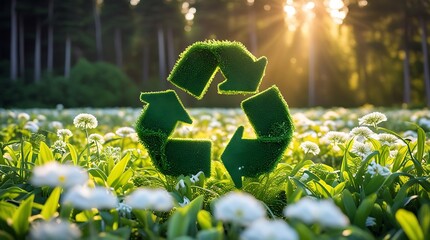 Sustainable Circular Economy Icon on Natural Background Emphasizing Business Growth and Future through Renewable Resource Reuse and Recycling


