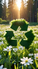 Sustainable Circular Economy Icon on Natural Background Emphasizing Business Growth and Future through Renewable Resource Reuse and Recycling

