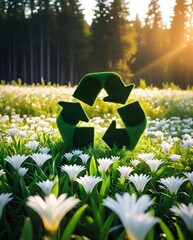 Sustainable Circular Economy Icon on Natural Background Emphasizing Business Growth and Future through Renewable Resource Reuse and Recycling

