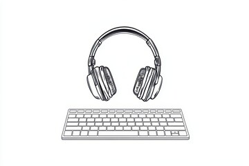 Sleek Black Keyboard and Headphones Minimal Art Design