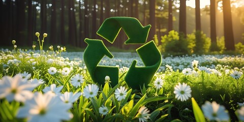 Sustainable Circular Economy Icon on Natural Background Emphasizing Business Growth and Future through Renewable Resource Reuse and Recycling


