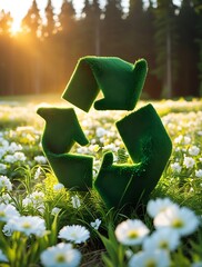Sustainable Circular Economy Icon on Natural Background Emphasizing Business Growth and Future through Renewable Resource Reuse and Recycling

