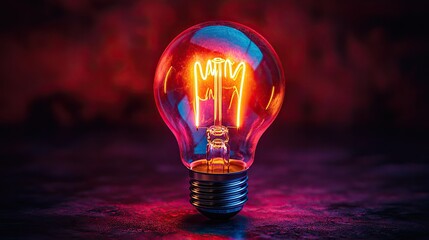 A glowing light bulb with an intricate filament design, set against a vibrant background.