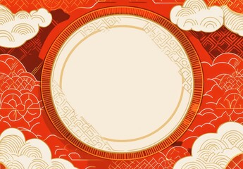 Ornate Red and Gold Chinese Circle Design: Festive Asian Art