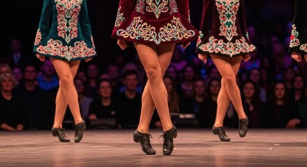 Energetic irish dance performance with intricate costumes on stage