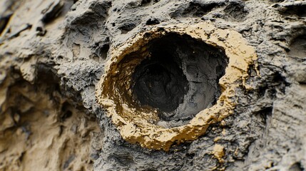 Unique Texture of Rock Formation with Glossy Gold Detailing on a Natural Surface in Close-Up Perspective