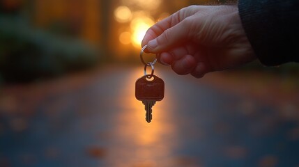 Person Grasping Key Against Sunset on Leafy Pathway Surrounded by Nature