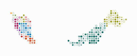Malaysia, shape of the country built of colored cells. Digital style map of Malaysia on a white background. Small size circle blocks. Vibrant vector illustration.